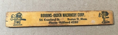 Vintage Robbins Ogden Machinery Corp Boston Advertising Ruler Maiman Cloth 1940s