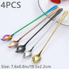 4PCS Long Handle Spoon Stainless Steel Drinks Cocktail Coffee Stirring Tableware