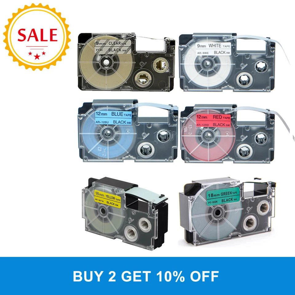 Cheapest Label Tape Compatible for Casio KL-7400 KL-HD1 KL-2000 XR 9mm 12mm 18mm