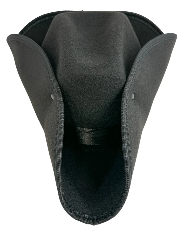 Sombrero Pirata Negro Lana Fieltro Peso Ligero Arrugado Abolladura Corona Calidad Superior Foto 4 de 4