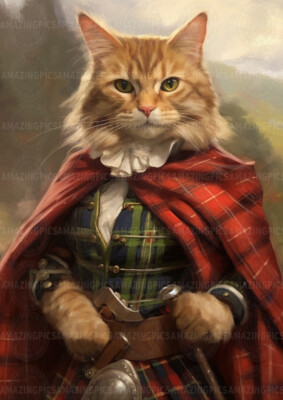 Regal Ginger Cat Scottish Highland Victorian Fine Art Giclée Print B89