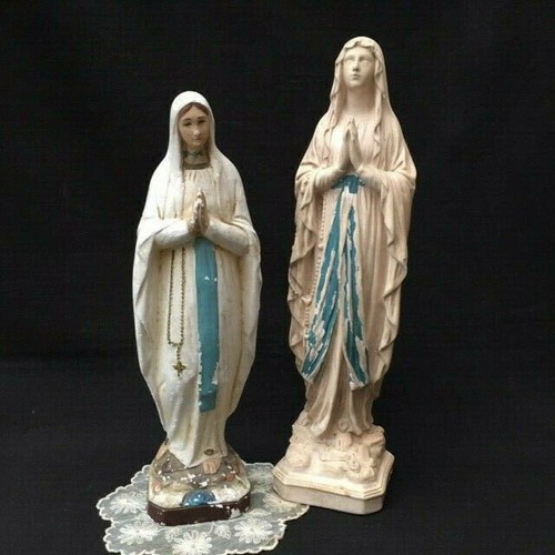 TWO Antique CATHOLIC STATUES Virgin MARY Our Lady of Grace Jesus Mother