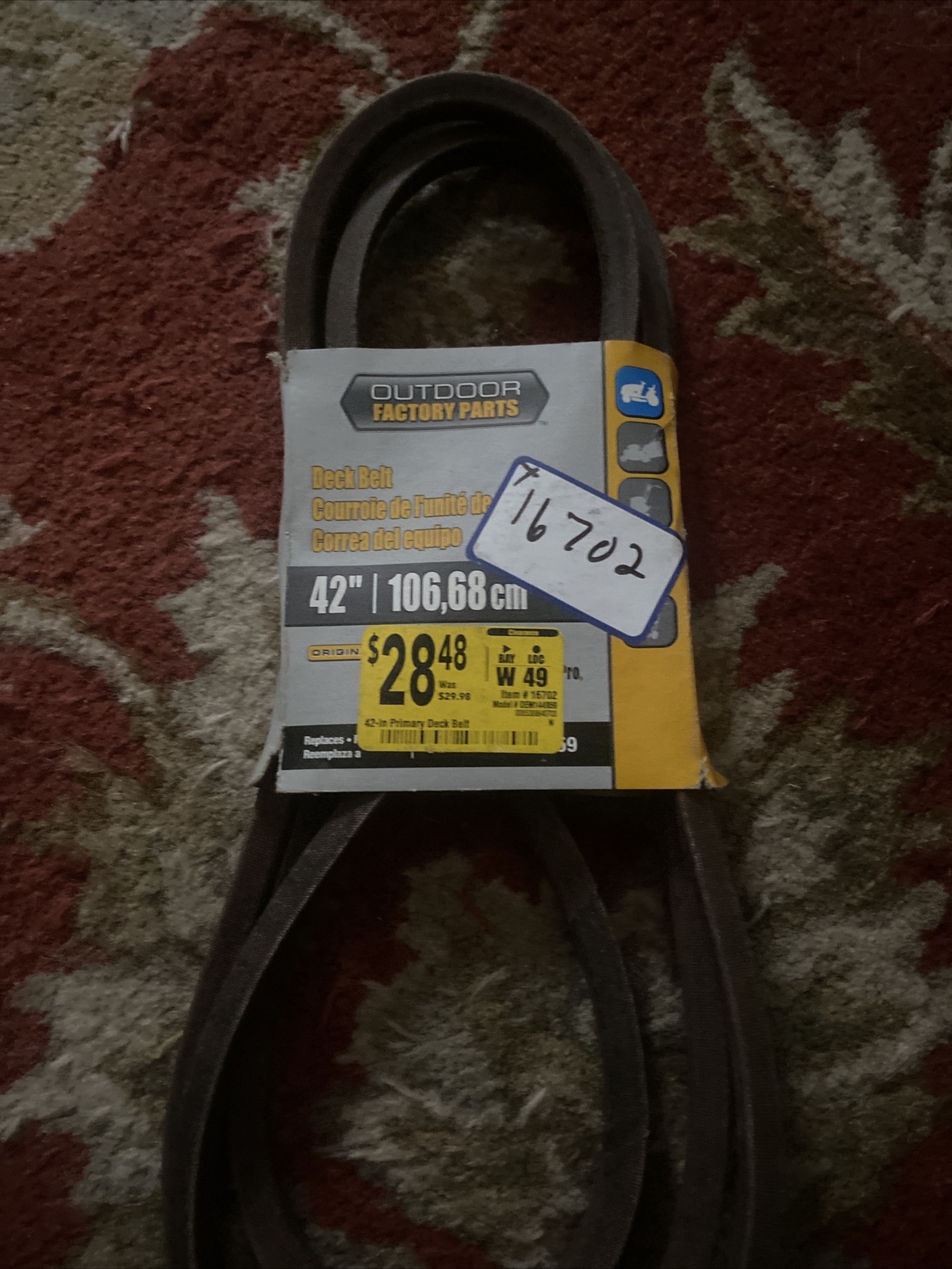 outdoor factory parts 42 inch deck belt number 16702