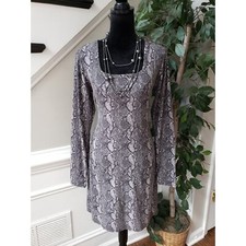 Mudd Shift Dress Womens Large Gray Snake Print Polyester Stretch Square Neck