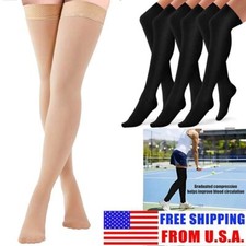 Thigh High Support Compression Socks Hose Opaque Wide Calf Stockings 20-30Mmhg