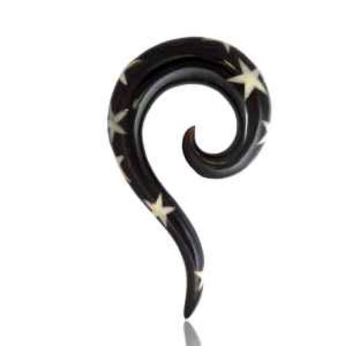 PAIR LONG HORN SPIRALS PLUGS TUNNEL WITH INLAY STARS GAUGES GAUGE ORGANIC PLUG - Picture 1 of 4