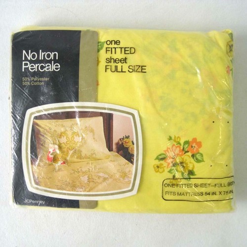 Vtg 1970s JC Penney Full Fitted Sheet New in Package Yellow Percale Mod