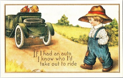 Jealous Boy in Overalls, If I Had an Auto Reproduction of 1900s Postcard T17