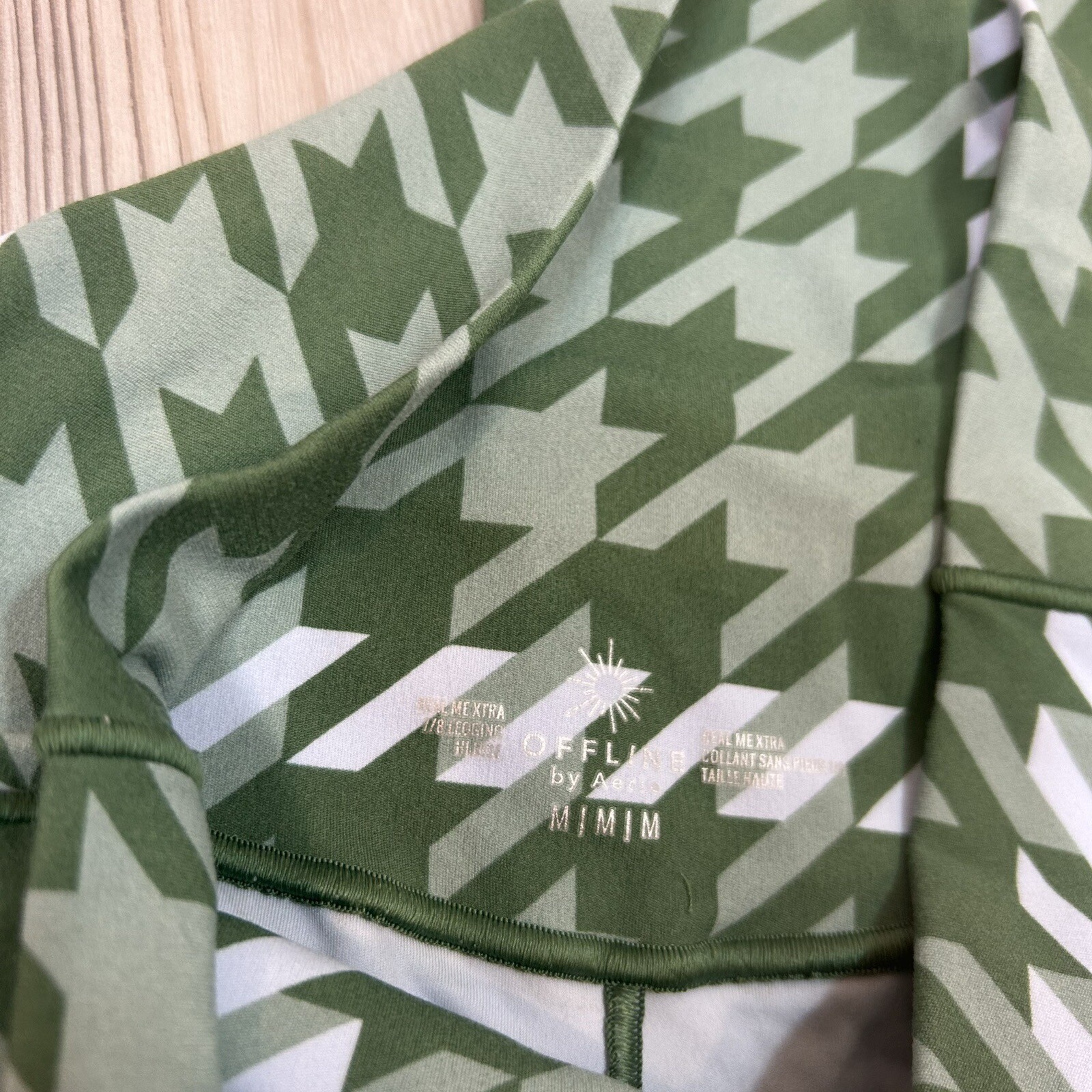 Womens Aerie Medium Offline Green Houndstooth Plaid Leggings HiRise 7/