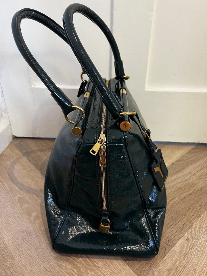 Rare Vintage Yves Saint Laurent teal blue patent leather Majorelle tote bag - Image 2 of 4