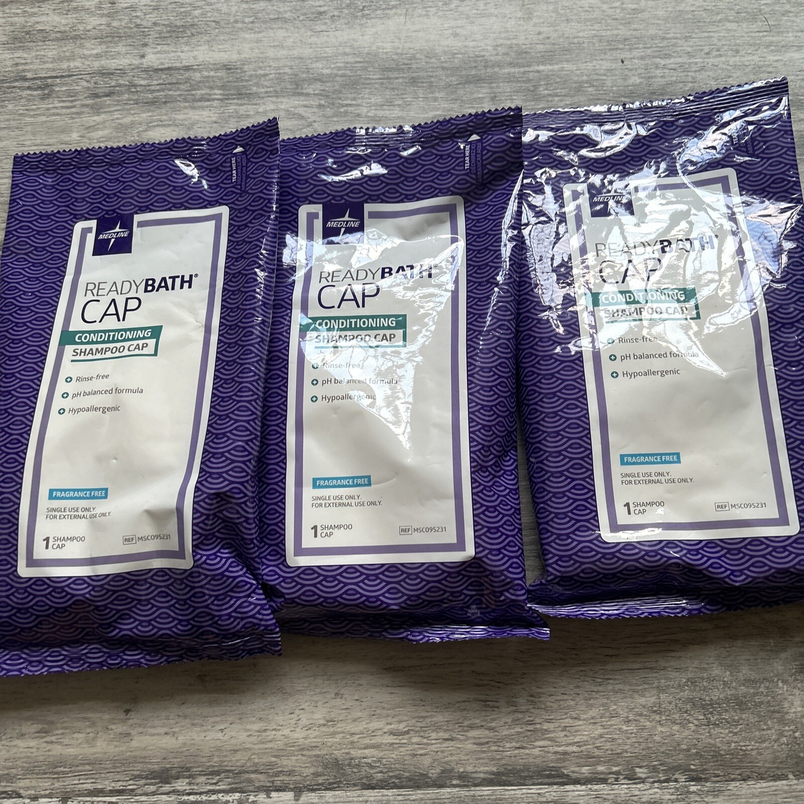 Medline ReadyBath Scented RinseFree Shampoo Cap W/Conditioner Lot of 3