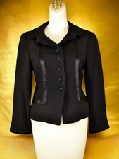 Rebecca Taylor black nubby wool boucle blazer rose carved buttons pre-owned 4