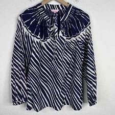 Lilly Pulitzer Shirt Womens Medium Blue Silk Long Sleeve Abstract Peasant Blouse