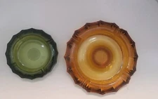 2 Vintage Glass 1887 Ashtrays American Eagle Center 1887-Amber And Green