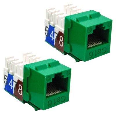 2 Pcs Cat6 RJ45 Network LAN Ethernet Keystone Jack 110 Punch Down Snap-In Green