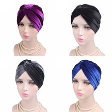 Turban Hat Cross Twist Chemo Cap Velvet Stretch Muslim Headscarf Beauty Hat