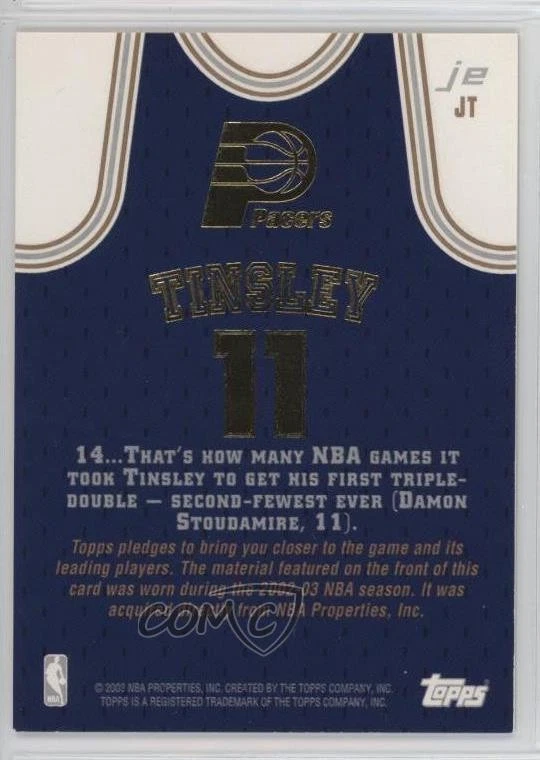 2002-03 Topps Jersey Edition Jamaal Tinsley #jeJT - Image 2 of 2