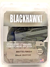 Blackhawk Sportster Standard Concealment Holster Right Hand Matte Glock 26 27 33