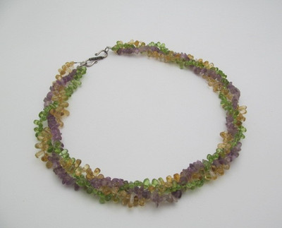 925 Sterling Silber Amethyst grün & gelb Turmalin Edelstein Wickel Halskette
