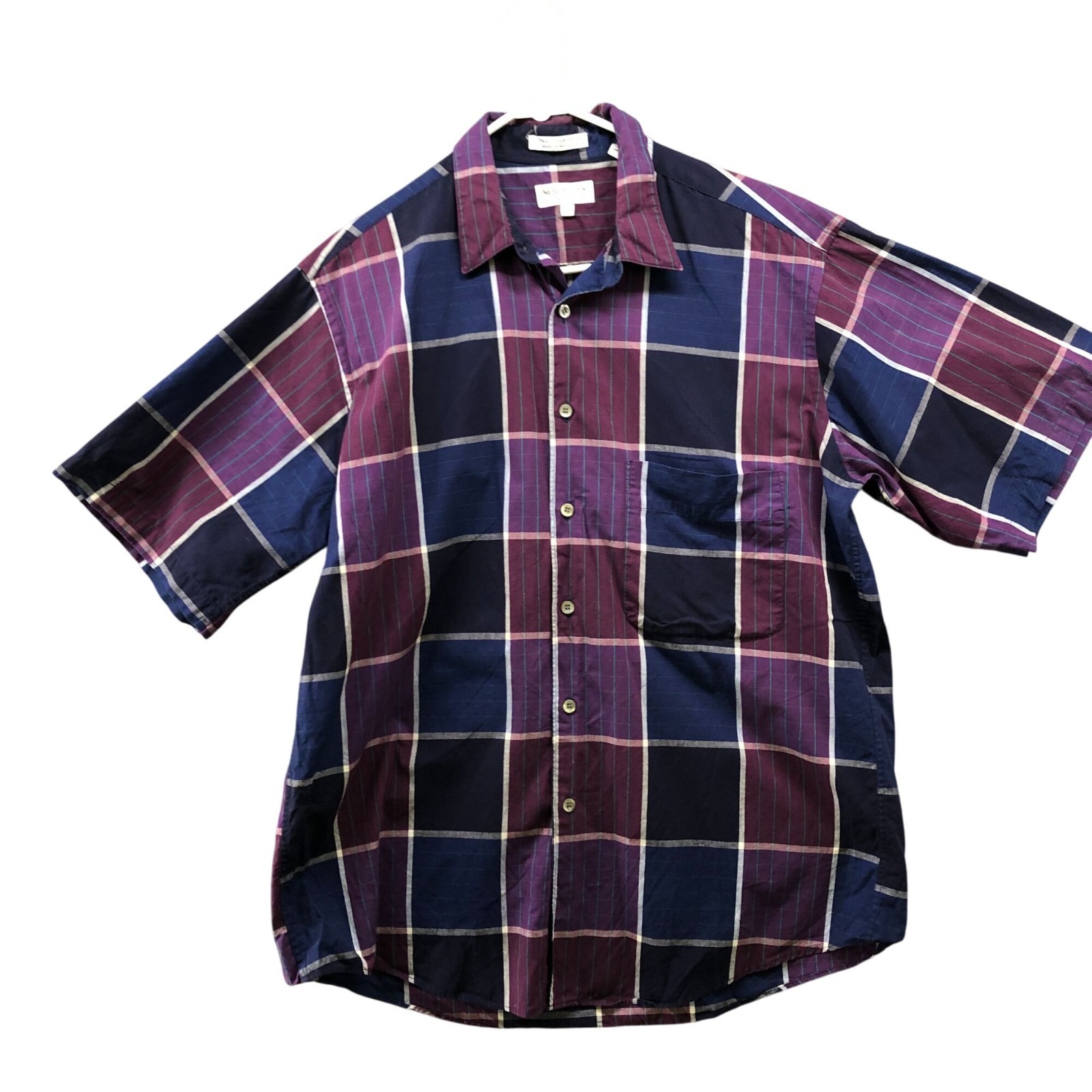 SAINT LAURENT Camicia vintage Yves Saint Lauren manica corta uomo L viola a quadri cotone bottoni