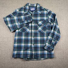 Vintage Pendleton Heavy Wool Flannel Shirt Mens Medium Blue Plaid USA Made