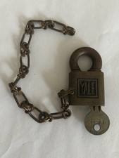 Antiguo Yale & Towne Mfg. Candado de latón candado cadena cerradura llave Yale ¡Funciona! Pequeño