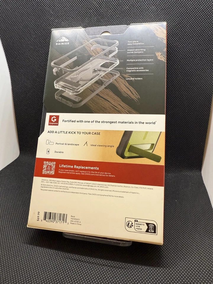 Funda ZAGG Rainier con soporte y MagSafe para iPhone 16e/15/14/13 - Negra/Transparente Foto 2 de 2