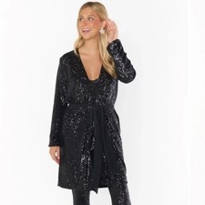 Show Me Your Mumu Encore Kimono Black Glitz Sequin Wrap Dress Duster NWT Size XS