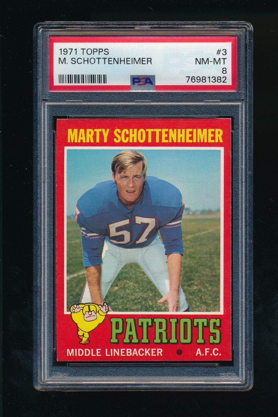 1971 Topps #3 Marty Schottenheimer PSA 8 NM-MT Boston Patriots RC