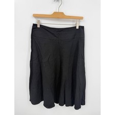 NIC ZOE Linen Blend A-Line Skirt Women 6 Black Smocked Back Side Zip Flare