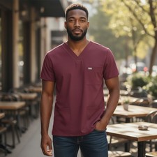 FIGS Technical Collection Casma Scrub Top Maroon Burgundy V-Neck 1000213 Mens M