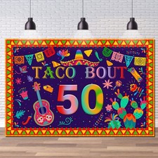 Taco Bout 50 Backdrop 50 Fiesta Mexican Cactus Birthday Banner Happy 50th Bir...