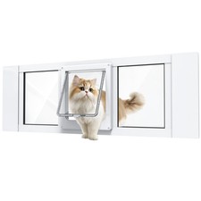 Cat Door for Window, Aluminum Insert 24-28" Wide, Magnetic Closure - 4 Lock
