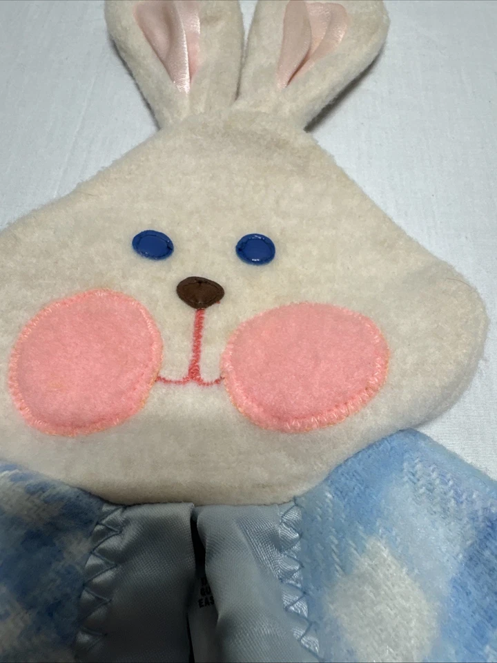 复古 1979 Fisher Price 蓝色格子兔子兔子安全毯婴儿 Lovey — 第 2/4 张图片