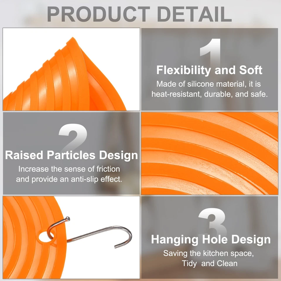 2 Piezas Alfombrillas Trivets Silicona, Soportes Redondos para Ollas Calientes de 9" con Agujero para Colgar (Naranja) Foto 3 de 4