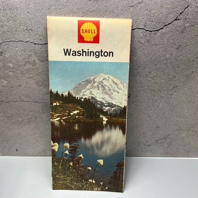 Vintage Shell Oil Gas Road Map Washington State 1960s Road Trip Wall Art Decor