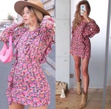 Zara Pink floral ruffle ruched detail lomg sleeved pretty party mini dress sz M