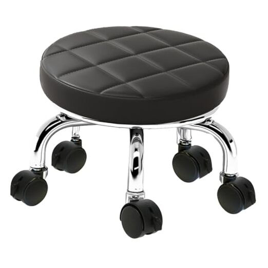Silent Rolling Stool with 5 Brake Wheels, 400LB Capacity, Soft PU Leather Seat