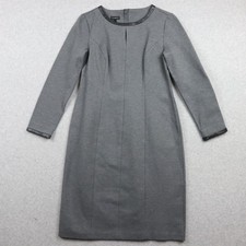 Talbots Dress Womens 4 Knee Length Shift Faux Leather Trim Gray Long Sleeve