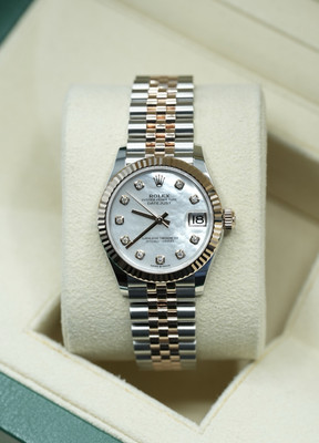 Ladies Steel & Rose Gold Rolex Datejust 2024 31 278271 White MOP Diamond Dial