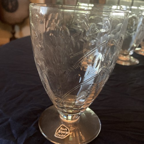 Set Of 8- Antique ROCK SHARPE Crystal Etched GLASSES Wine Water Goblets 4.5” - Picture 3 of 10