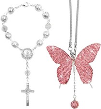 2 Pcs Rear View Mirror Accessories for Women, Bling Butterfly Diamond Car Mi