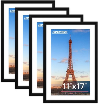 11x17 Picture Frame Set of 4, HD Plexiglass, Collage Wall Decor, Black Frames fo