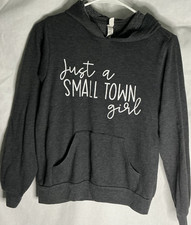 Women  s Gray Pullover Hoodie S Fleece Cotton Blend Pocket Graphic Slogan