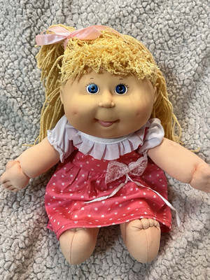 Vintage Cabbage Patch Kinder Mädchen Puppe blond Hasbro Crimp N Curl blaue Augen