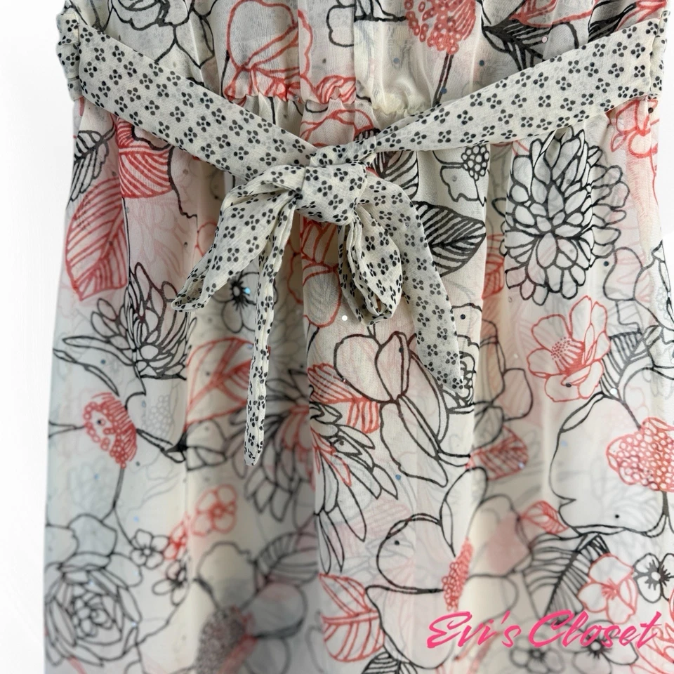 Limited Too Girls Dress Beige Orange Black Flowers Size 14 Spring Summer Sz 8 - Image 4 of 4