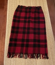 Vtg Woolrich Red Plaid Wool Long Fringe Skirt Size 16 Pockets Kick Pleat Lined
