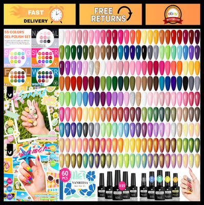 60 Pcs Gel Nail Polish Set - 55 Colors + Base & 4 Effects Top Coats, Nail Art Ki