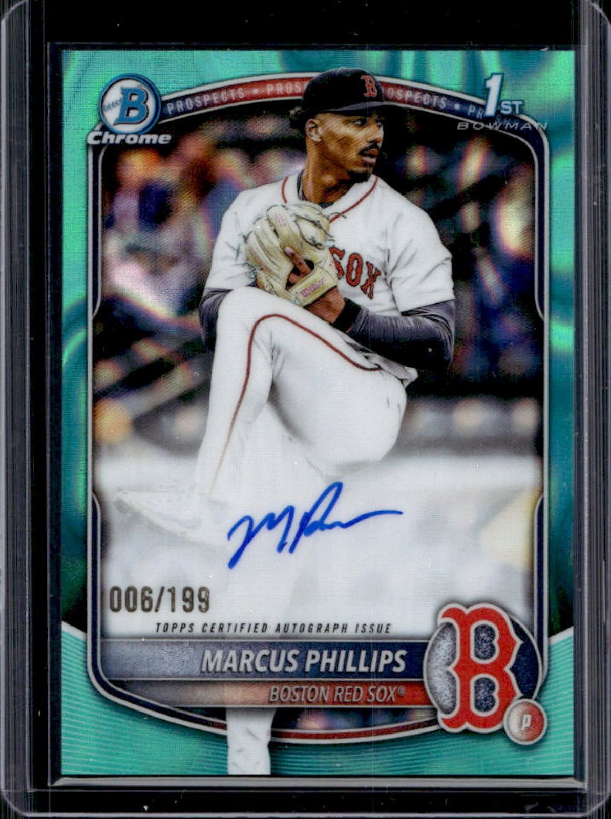 2025 Bowman Draft Marcus Phillips Chrome Auto Aqua Lava Refractor 1st #/199