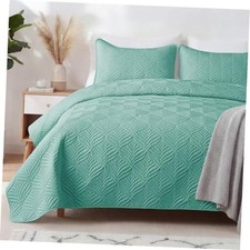 Extra Soft Queen Quilt Bedding Set, Lightweight Queen 96"x90" Turquoise